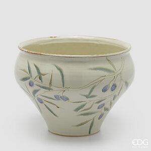 Vazo dekorative rrethore me degë dhe gjethe