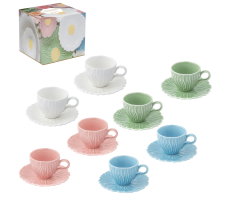 Set 2 filxhanë kafeje 80 ml me pjata prej porcelani në kuti me ngjyra 4 ngjyra të ndryshme DAISY