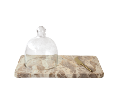Dërrasë prerjeje prej mermeri 38x23 cm me kupolë qelqi dhe thikë djathi BUTERSCOTCH MARBLE