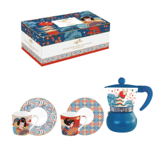 Set 2 filxhanë ekspres 100 ml me pjata dhe ibrik kafeje në kuti me ngjyra TOKYO