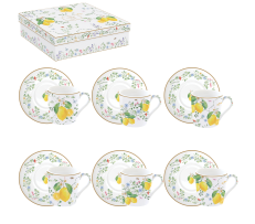 Set 6 filxhanë ekspres 100 ml me pjata në kuti dhuratë FLEURS ET CITRONS