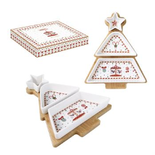 Set aperitivësh me 3 tasa dhe tabaka bambuje
